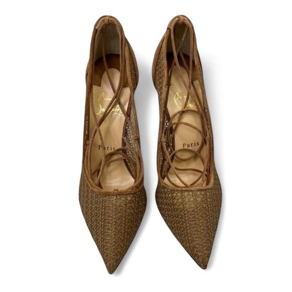 NWOT CHRISTIAN LOUBOUTIN Peropik Biscotto Mesh Red Bottom Stiletto Heels IT38.5 - Picture 3 of 12